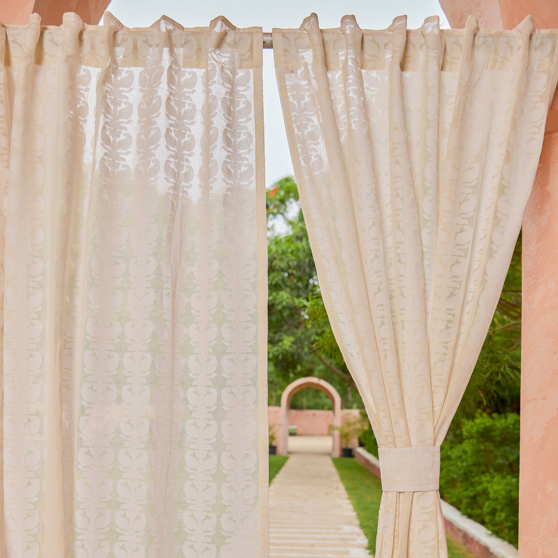 Off-White Paisley Cutwork Cotton Banaras Curtain-Curtains-House of Ekam