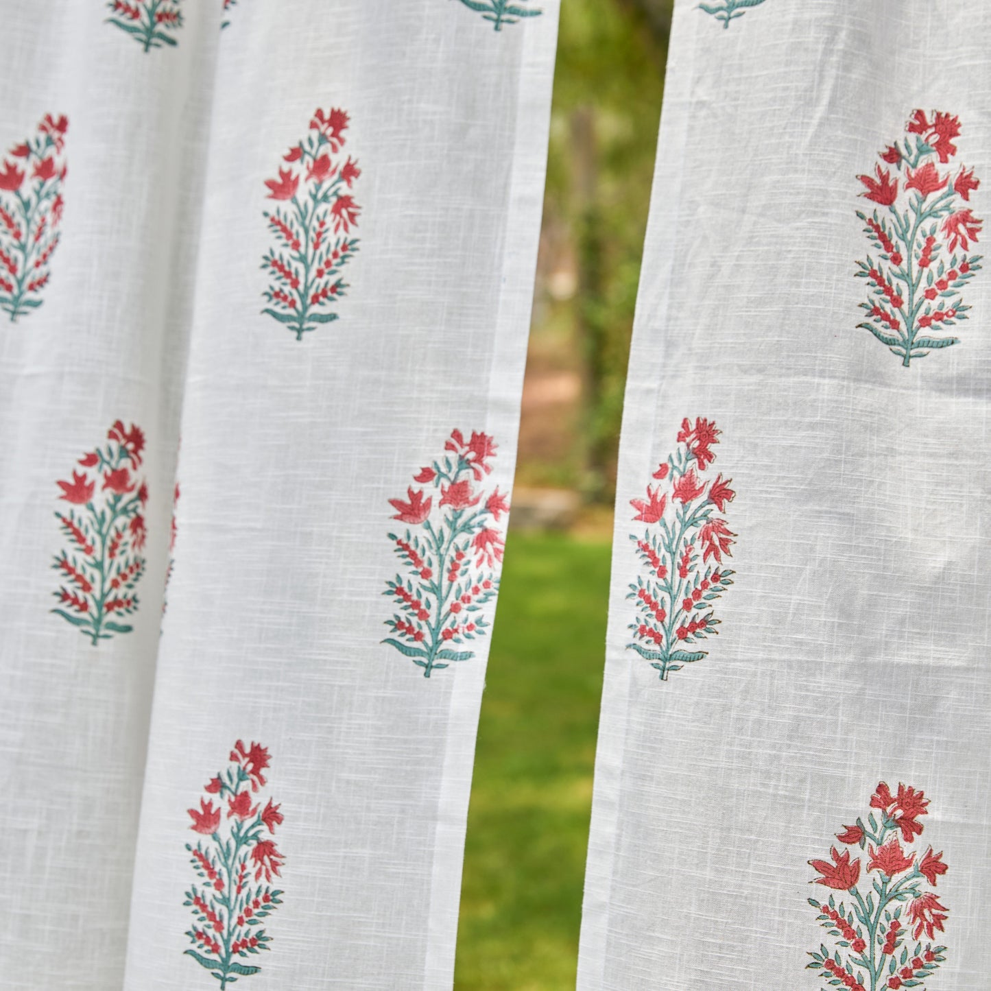Parijat Pink Blockprint Cotton Slub Curtain-Curtains-House of Ekam
