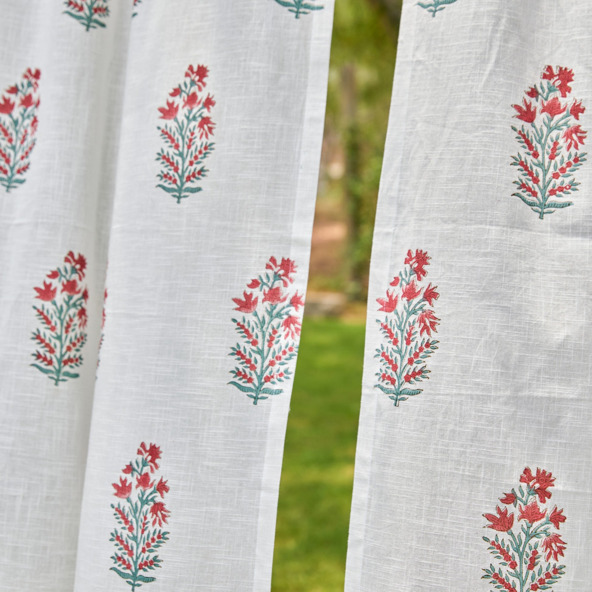 Parijat Pink Blockprint Cotton Slub Curtain-Curtains-House of Ekam