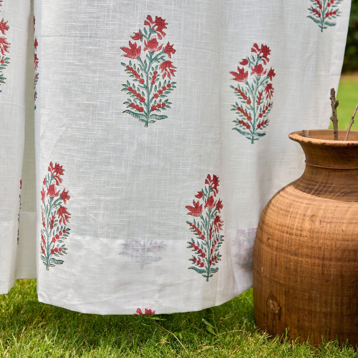 Parijat Pink Blockprint Cotton Slub Curtain-Curtains-House of Ekam