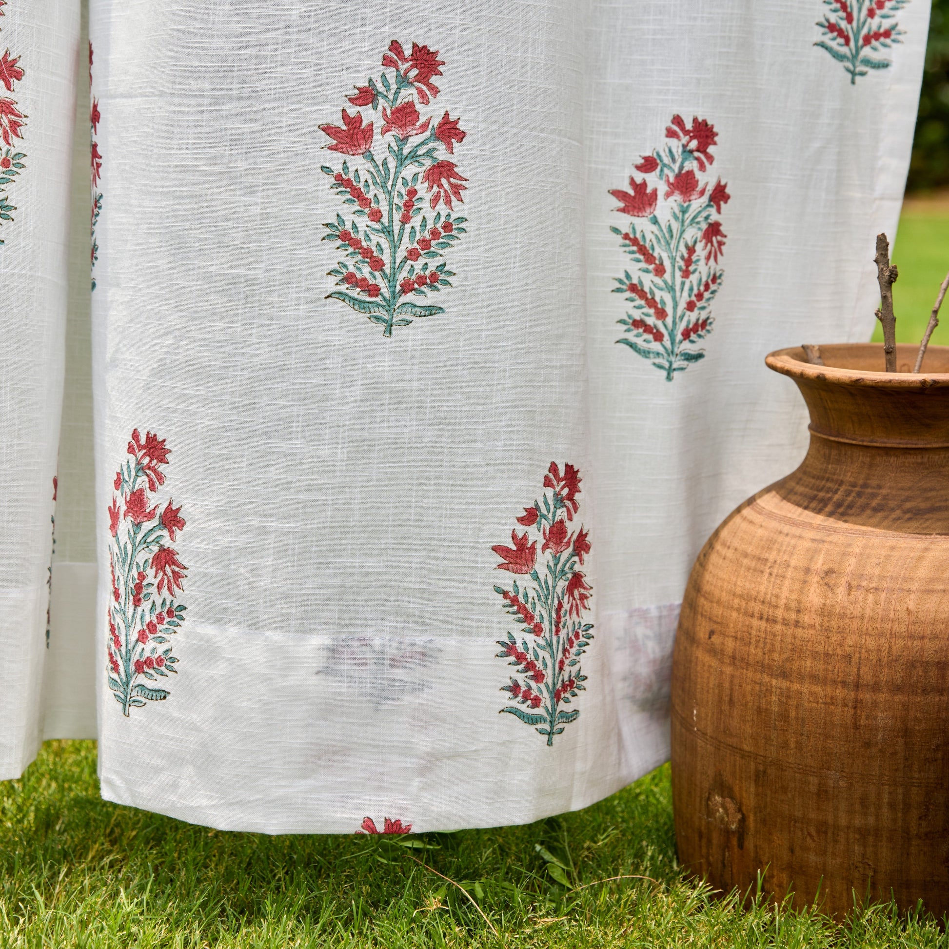 Parijat Pink Blockprint Cotton Slub Curtain-Curtains-House of Ekam