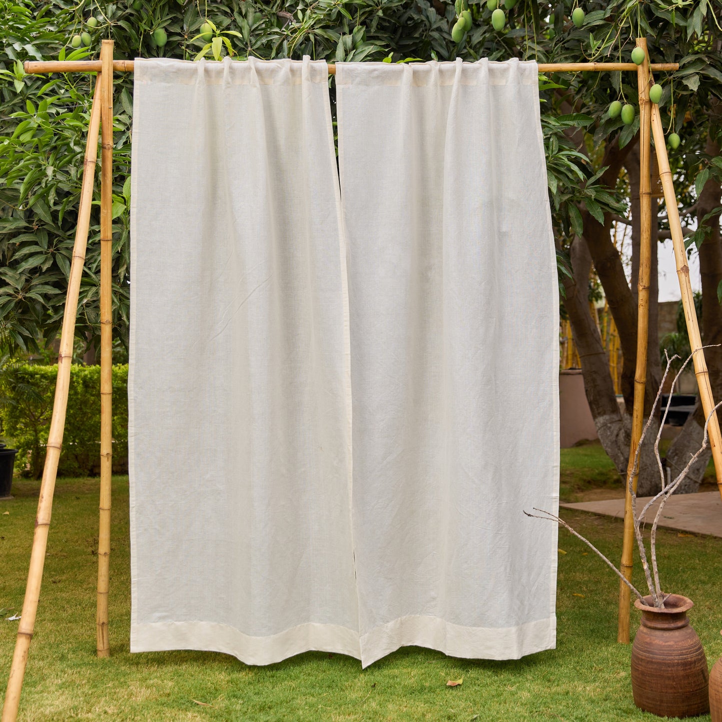 Plain White Cotton Linen Handwoven Curtain-Curtains-House of Ekam