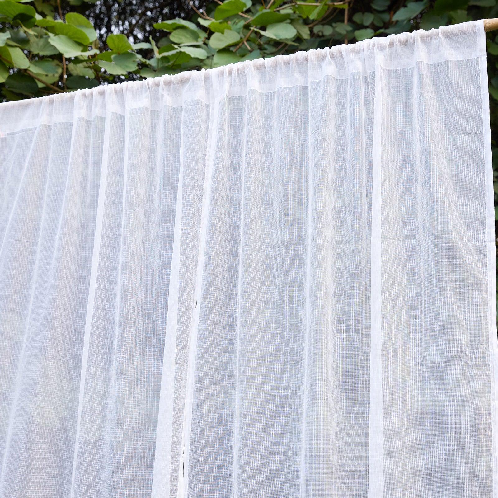 Plain White Kota Doria Cotton Curtain-Curtains-House of Ekam