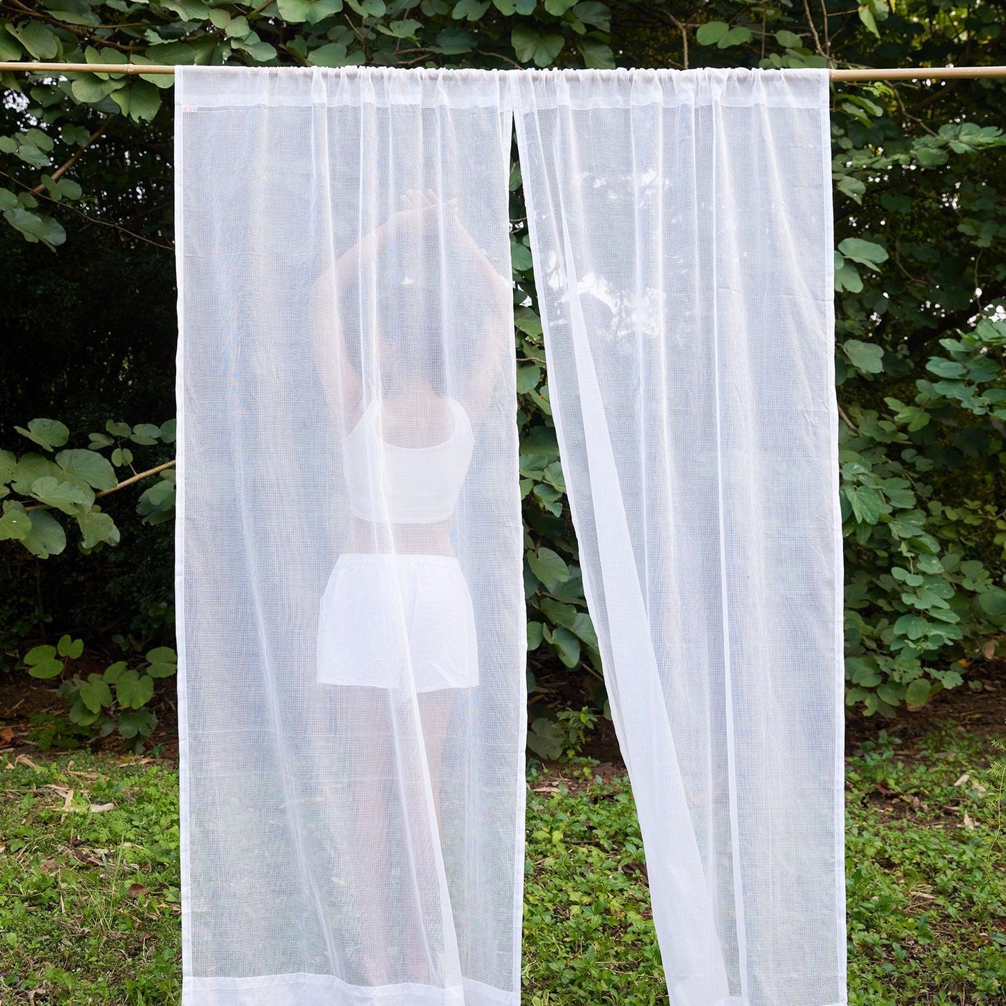 Plain White Kota Doria Cotton Curtain-Curtains-House of Ekam