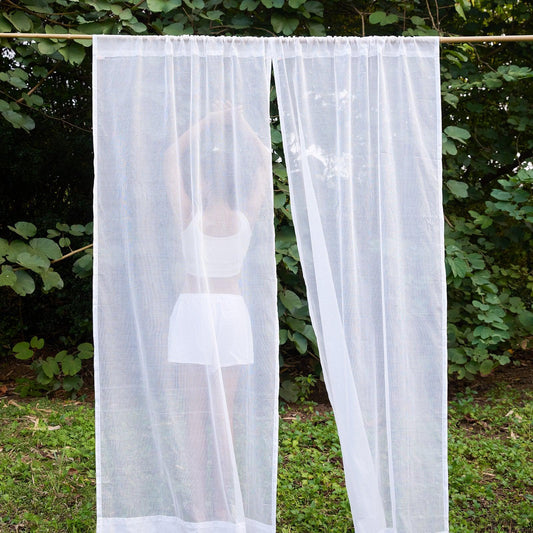 Plain White Kota Doria Cotton Curtain-Curtains-House of Ekam