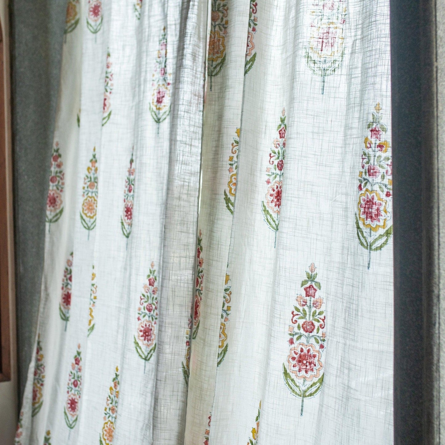Saanjh Multi Cypress Blockprint Sheer Curtain-Curtains-House of Ekam
