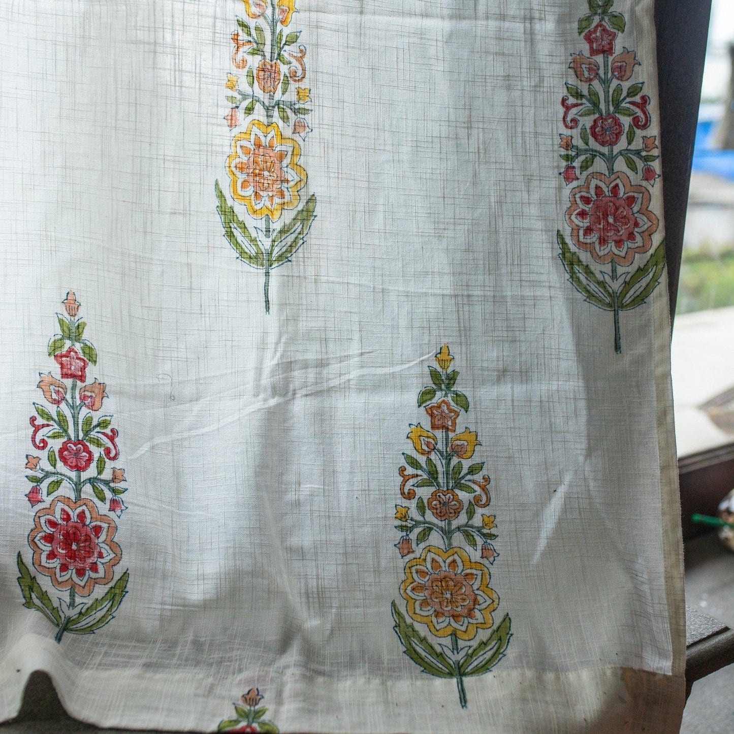 Saanjh Multi Cypress Blockprint Sheer Curtain-Curtains-House of Ekam
