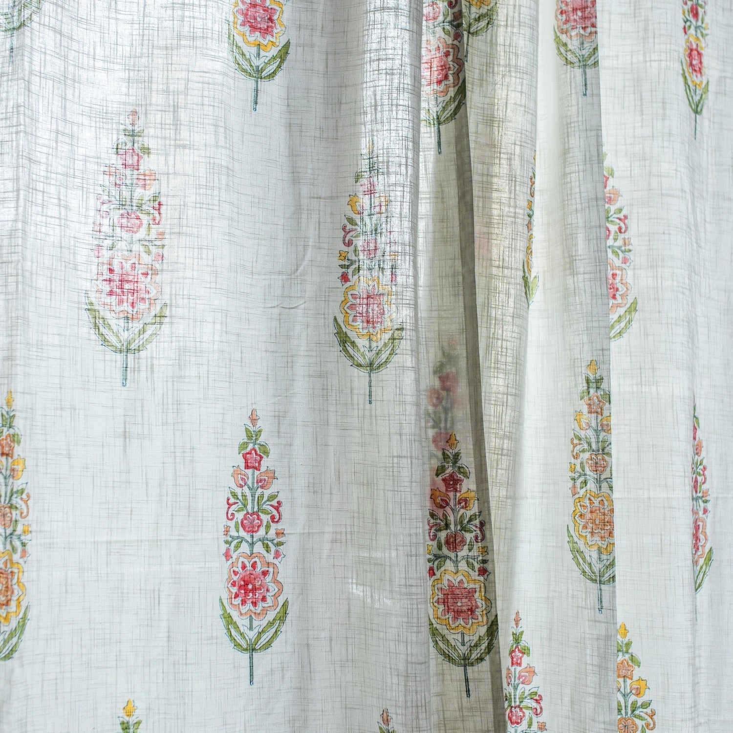 Saanjh Multi Cypress Blockprint Sheer Curtain-Curtains-House of Ekam