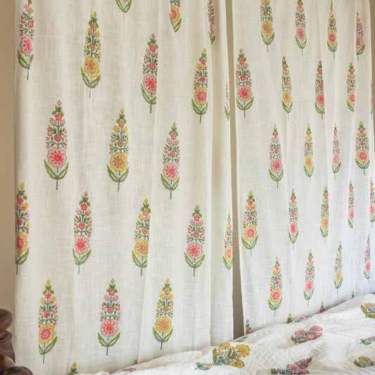 Saanjh Multi Cypress Blockprint Sheer Curtain-Curtains-House of Ekam