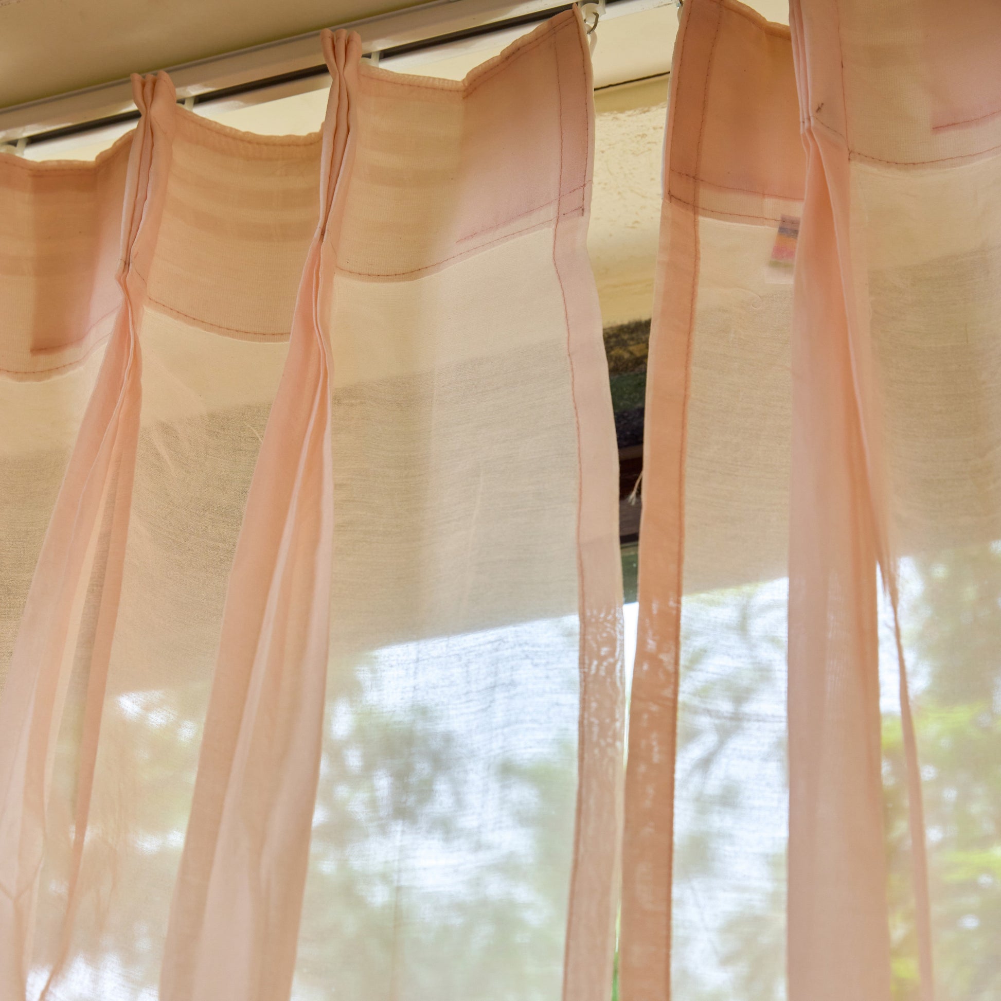 Solid Baby Pink Cotton Silk Sheer Curtains-Curtains-House of Ekam