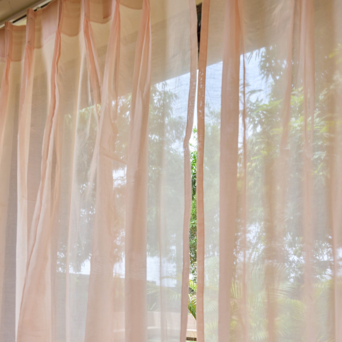 Solid Baby Pink Cotton Silk Sheer Curtains-Curtains-House of Ekam