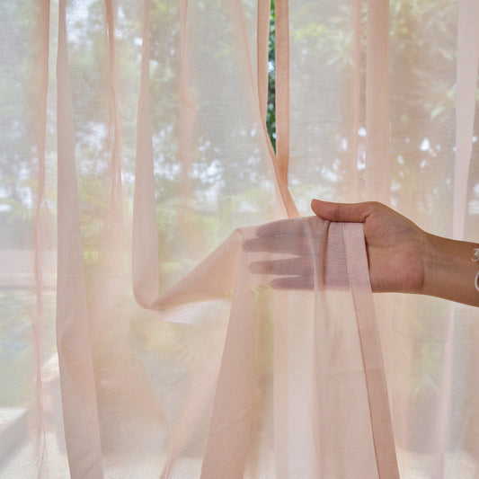 Solid Baby Pink Cotton Silk Sheer Curtains-Curtains-House of Ekam