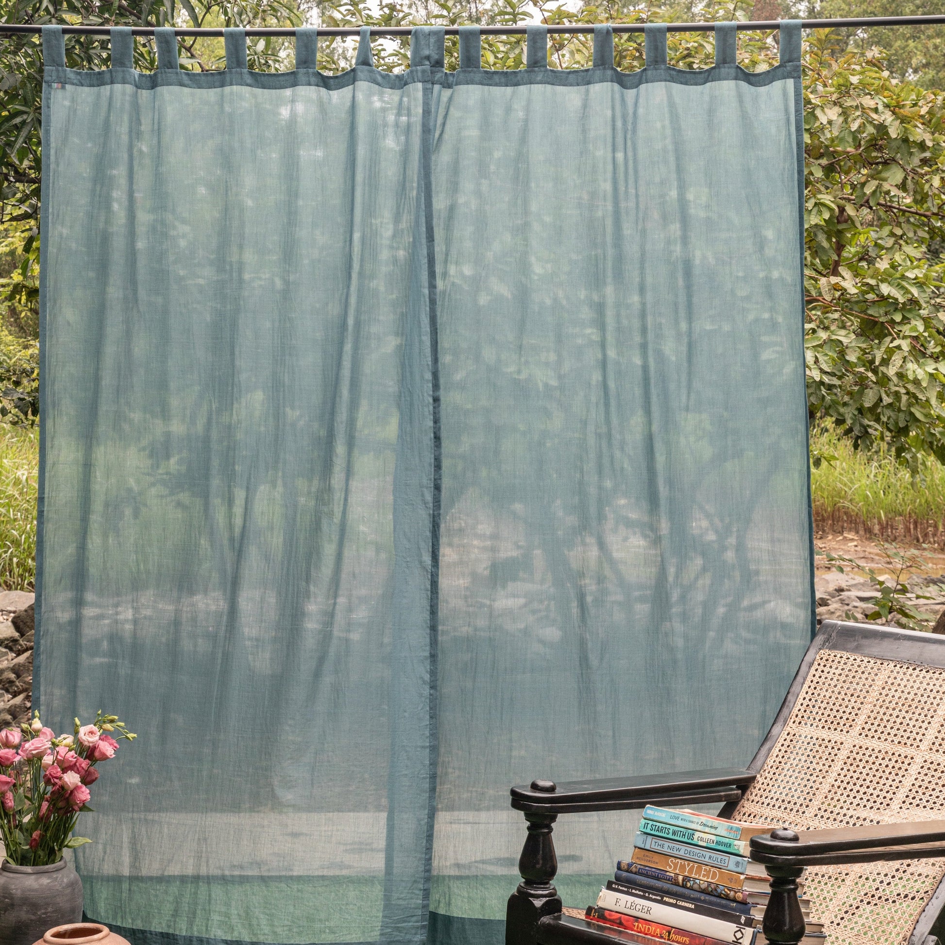 Solid Blue Venkatagiri Handloom Cotton Curtains-Curtains-House of Ekam