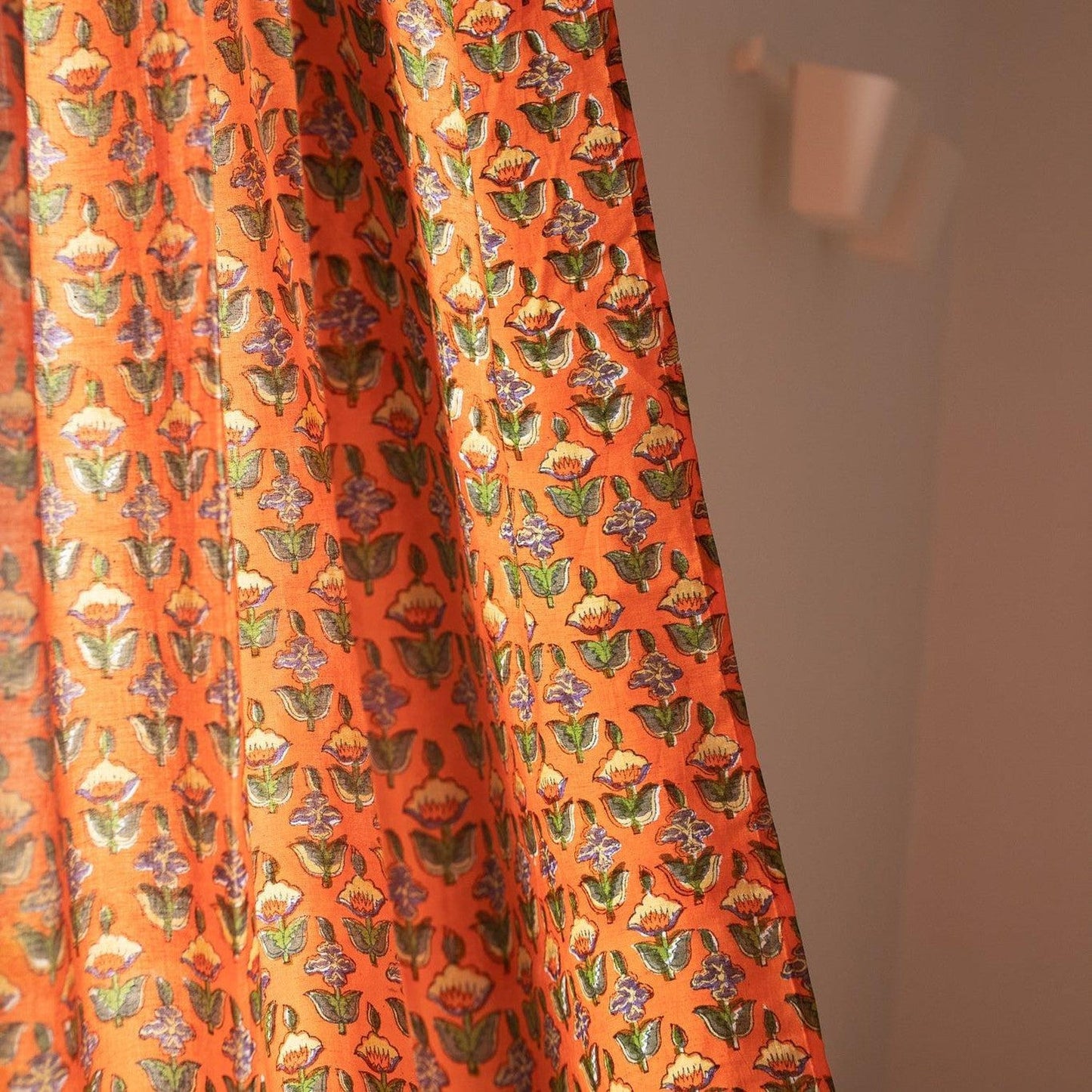Udaipur Buti Orange Floral Curtain-Curtains-House of Ekam
