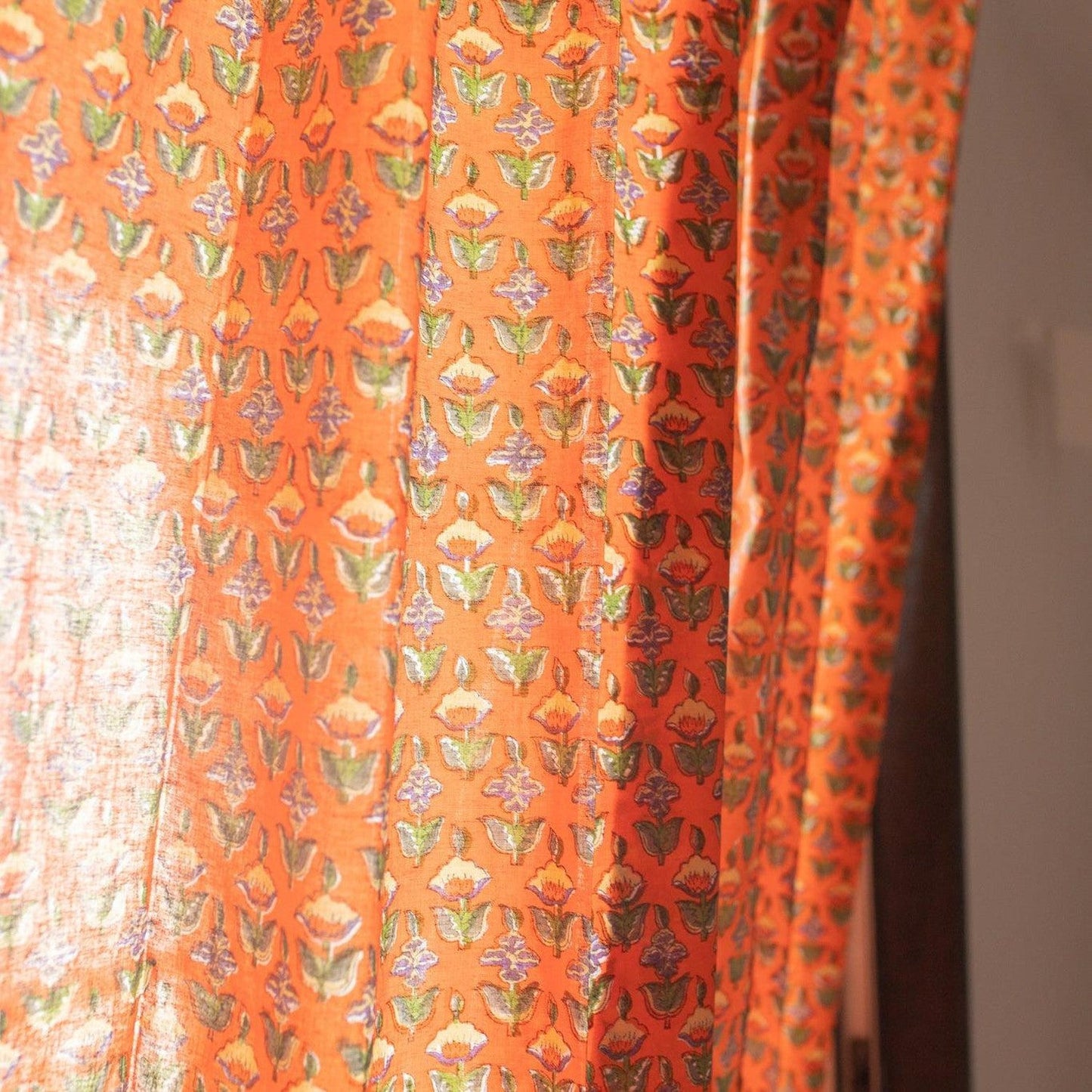 Udaipur Buti Orange Floral Curtain-Curtains-House of Ekam