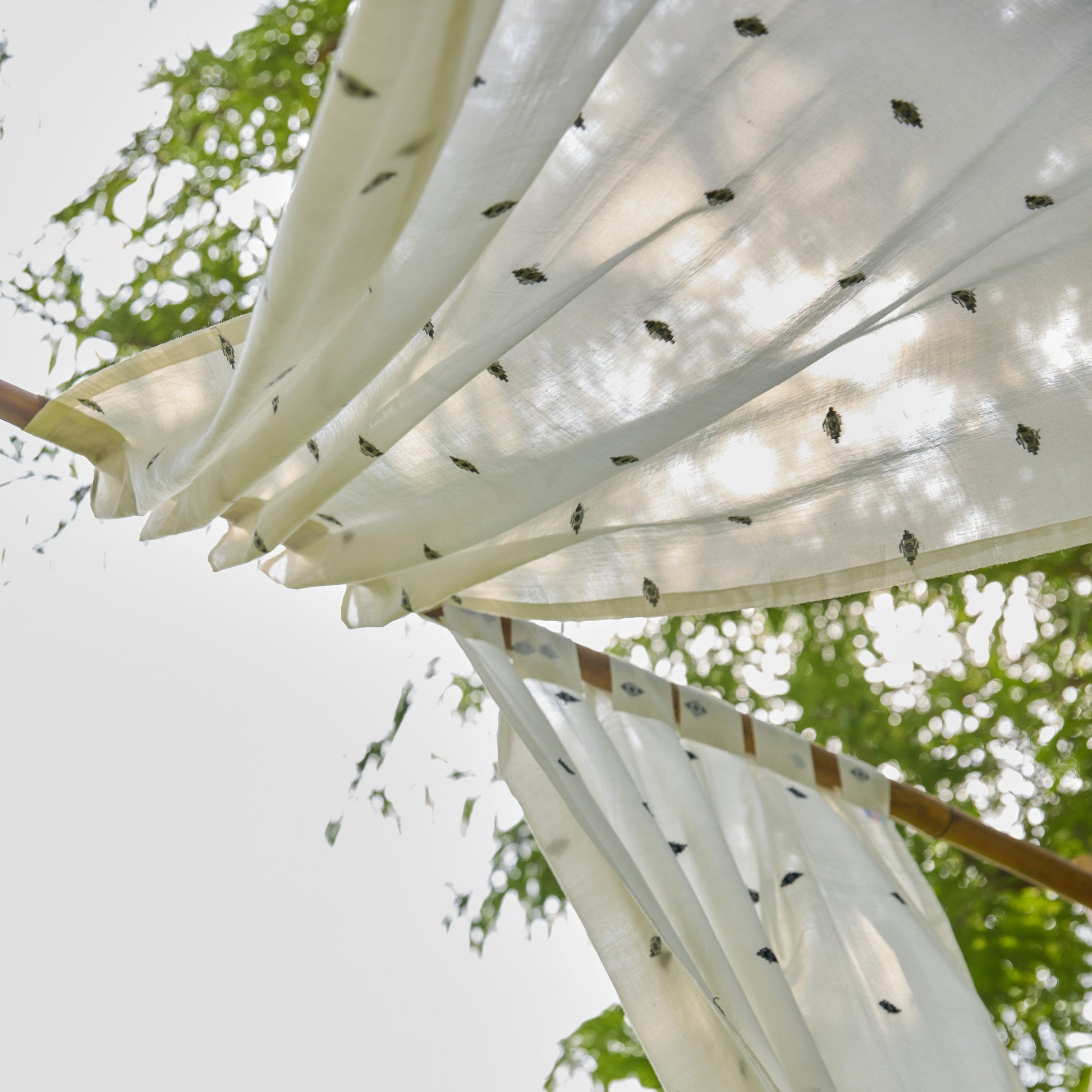 White & Black Neer Jamdani Cotton Handloom Curtain-Curtains-House of Ekam