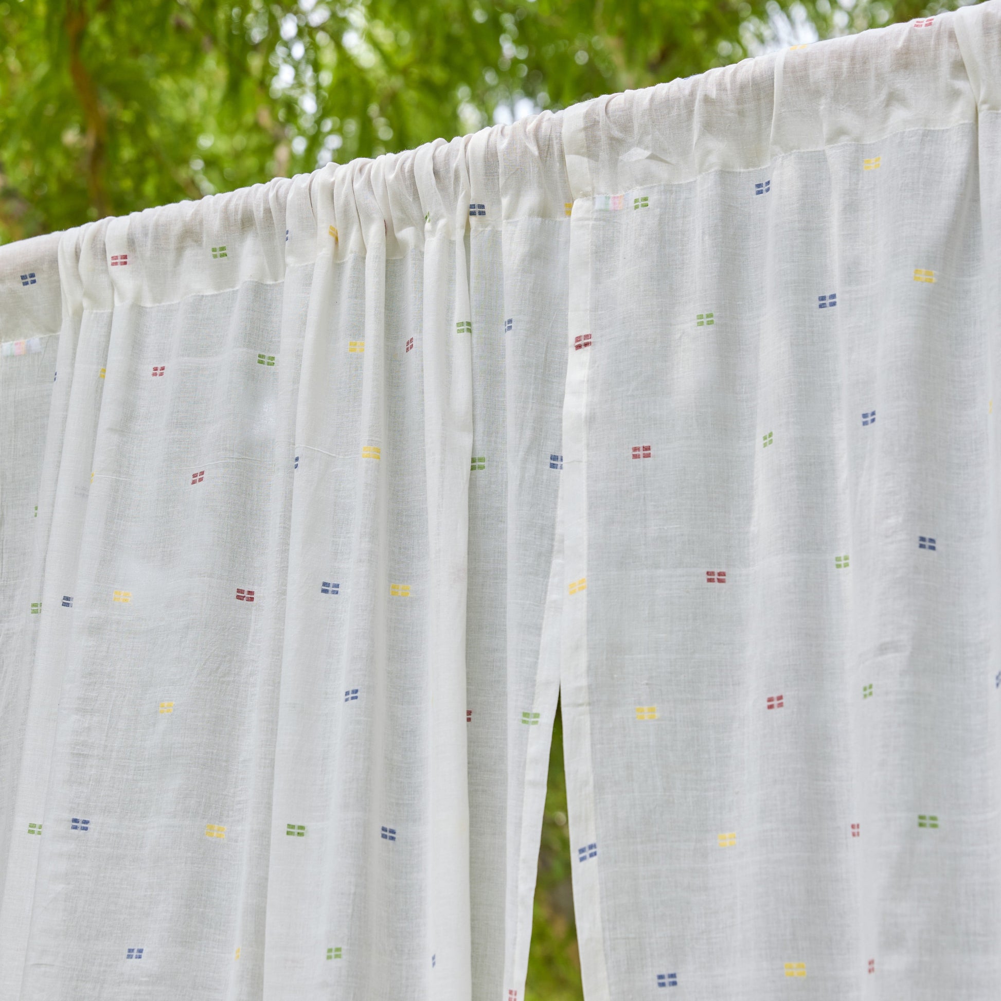 White & Multicolor Shutor Saaj Jamdani Cotton Handloom Curtain-Curtains-House of Ekam