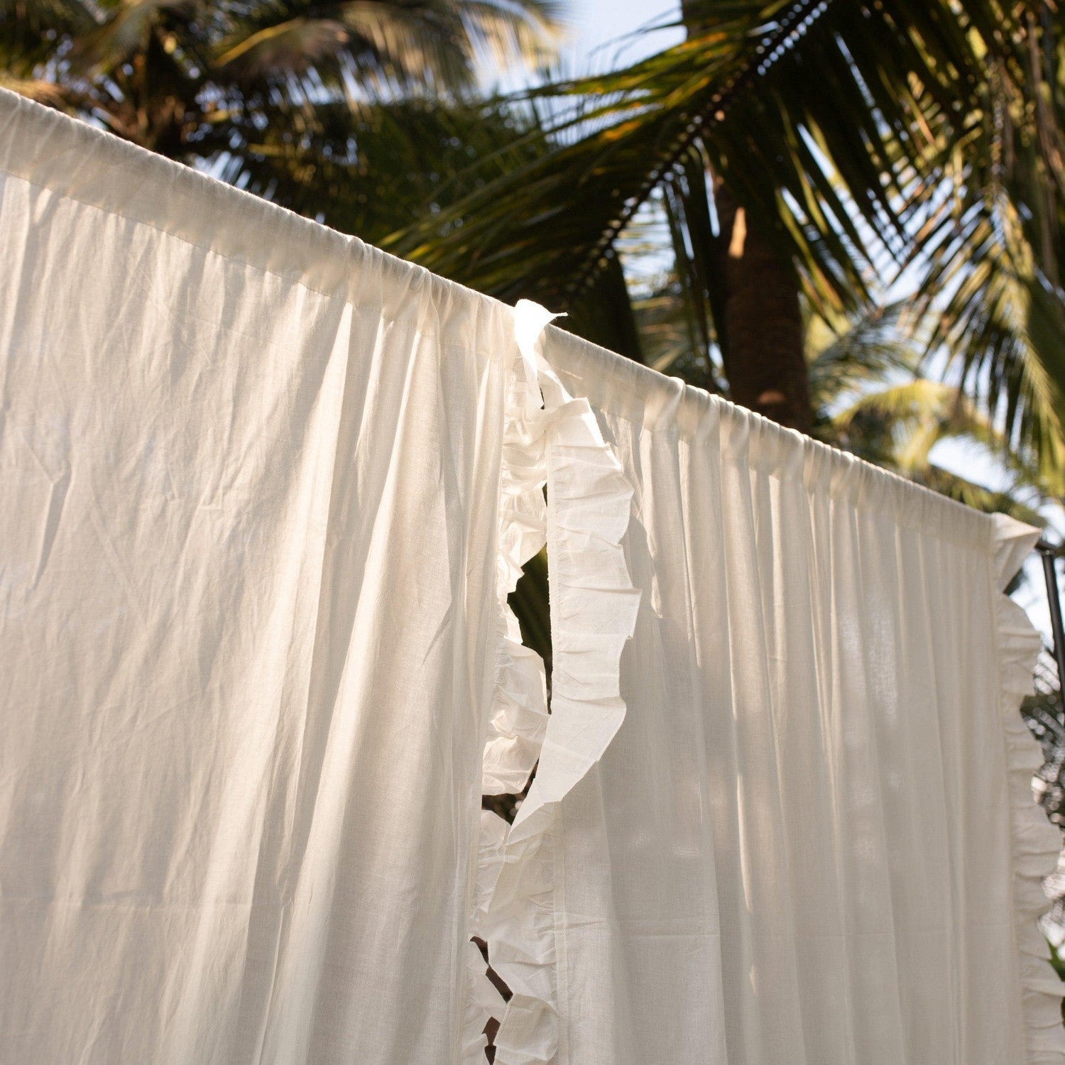 White Solid Ruffle Sheer Curtain-Curtains-House of Ekam
