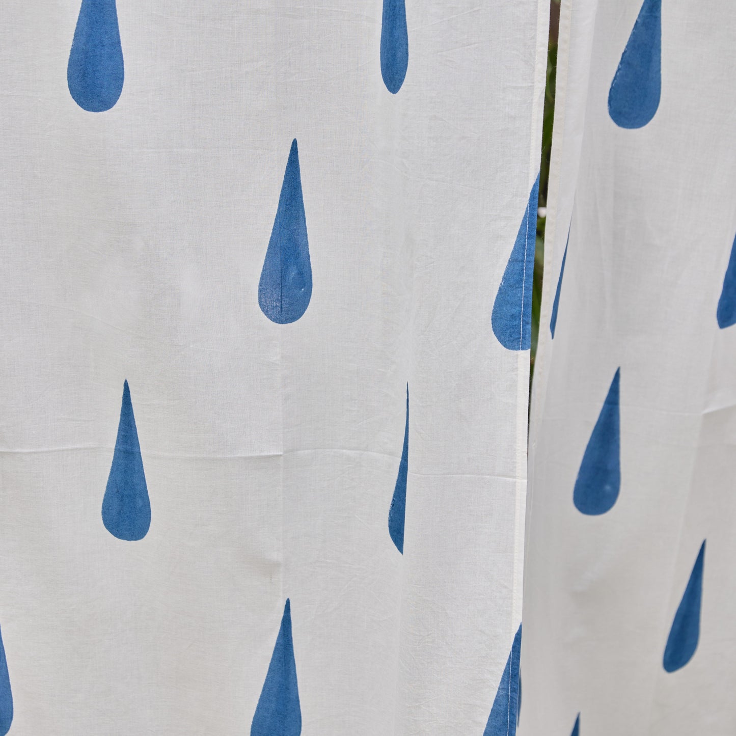 White and Blue Tilak Blockprint Sheer Curtain-Curtains-House of Ekam