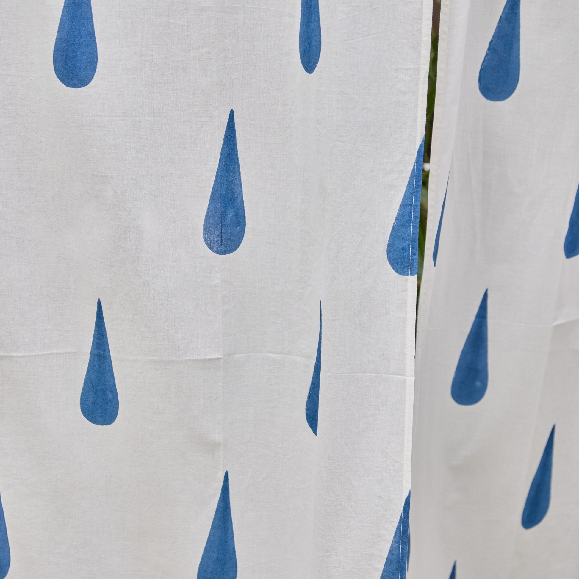 White and Blue Tilak Blockprint Sheer Curtain-Curtains-House of Ekam