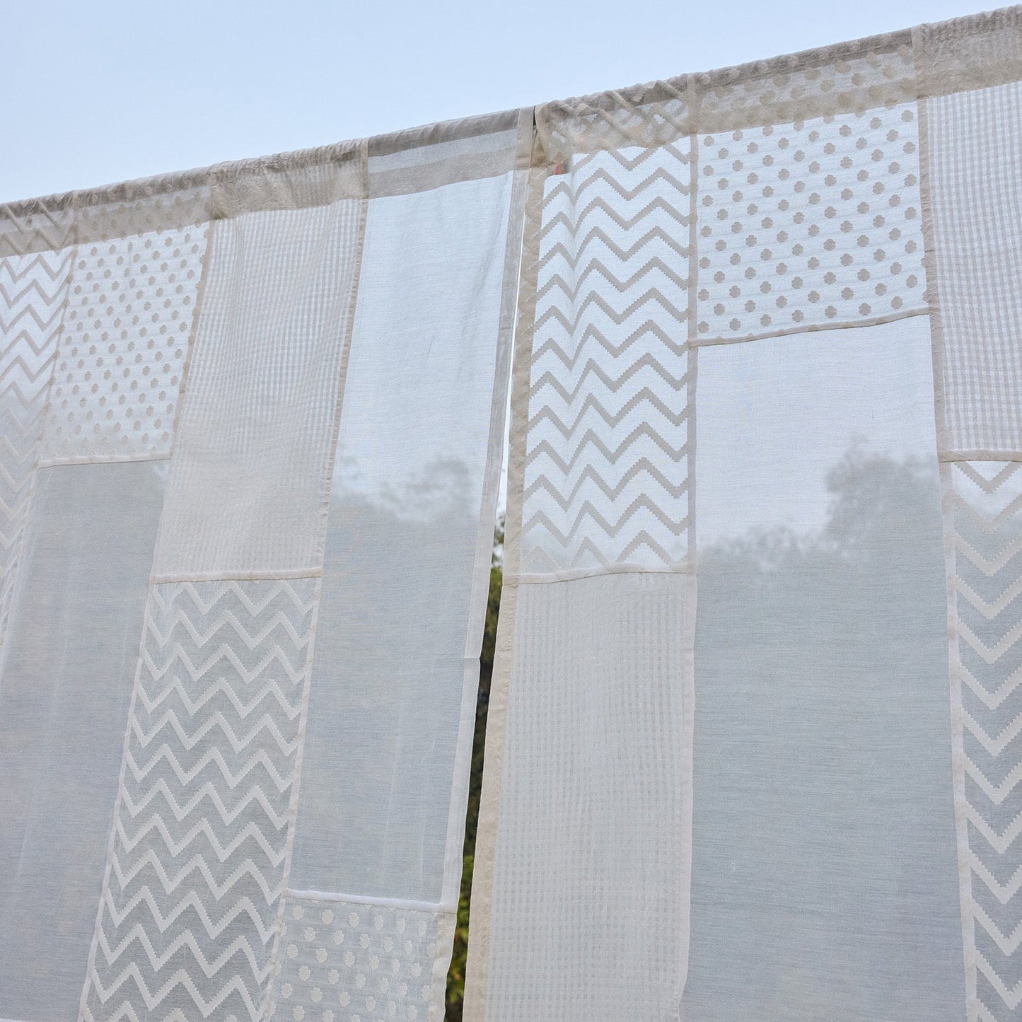 White on White Patchwork Handmade Cotton Curtain-Curtains-House of Ekam