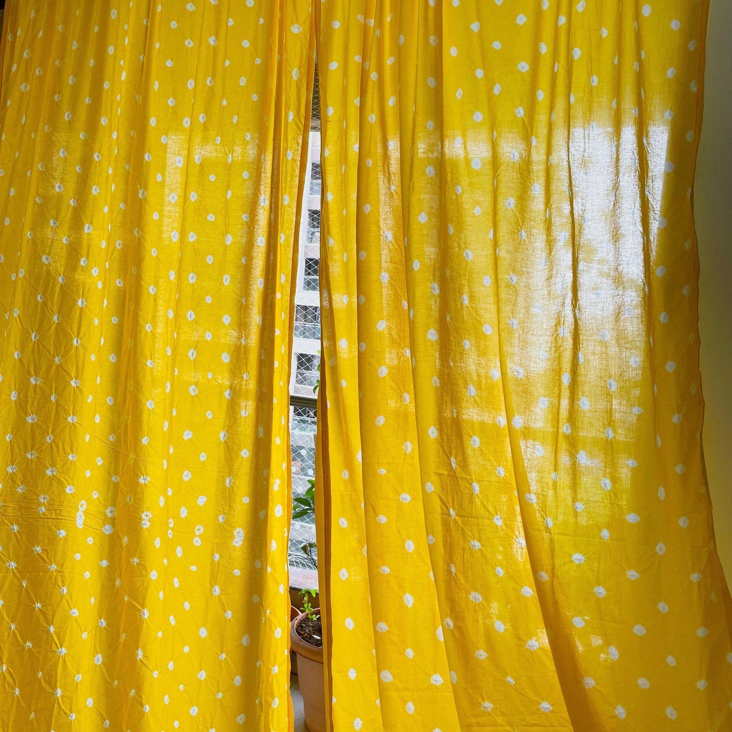 Yellow Bandhani Curtain-Curtains-House of Ekam