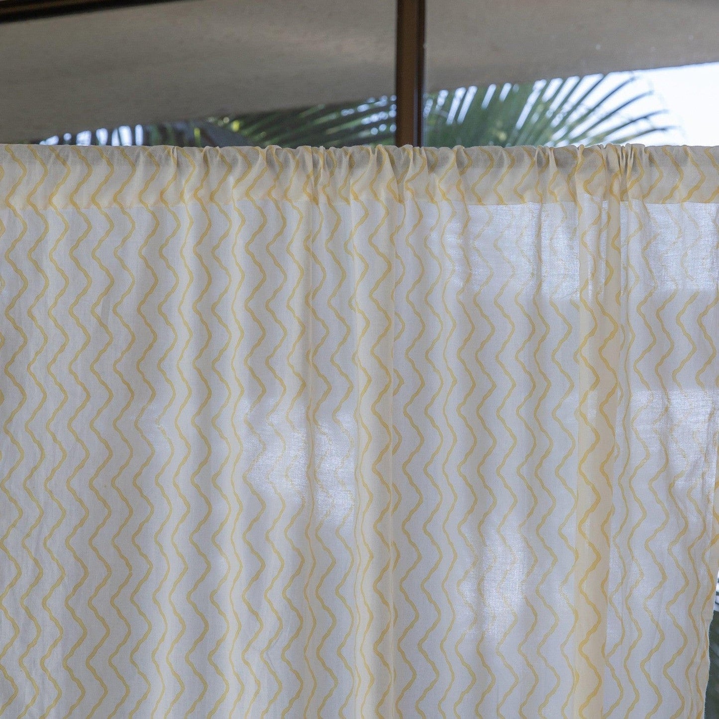 Yellow Chevron Blockprint Cotton Sheer Curtain-Curtains-House of Ekam