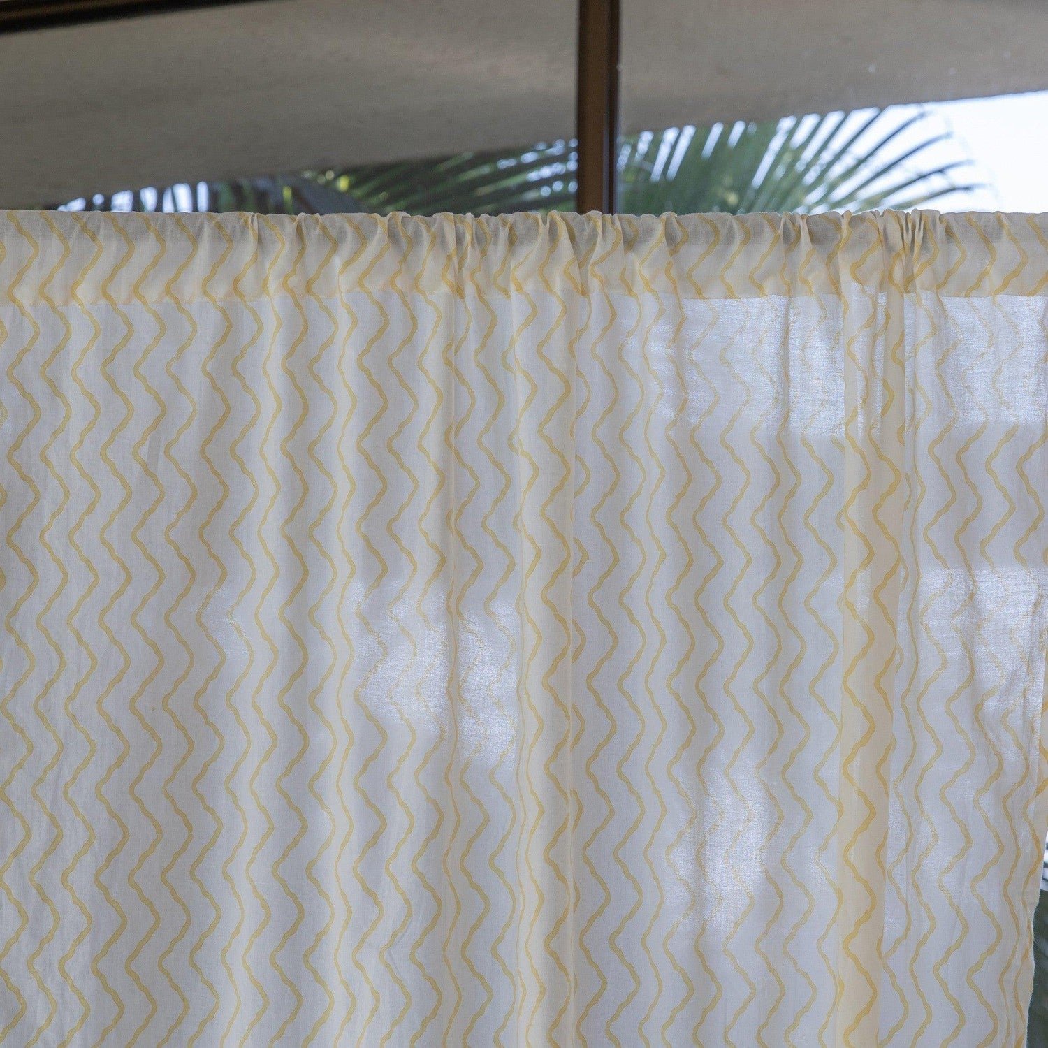 Yellow Chevron Blockprint Cotton Sheer Curtain-Curtains-House of Ekam