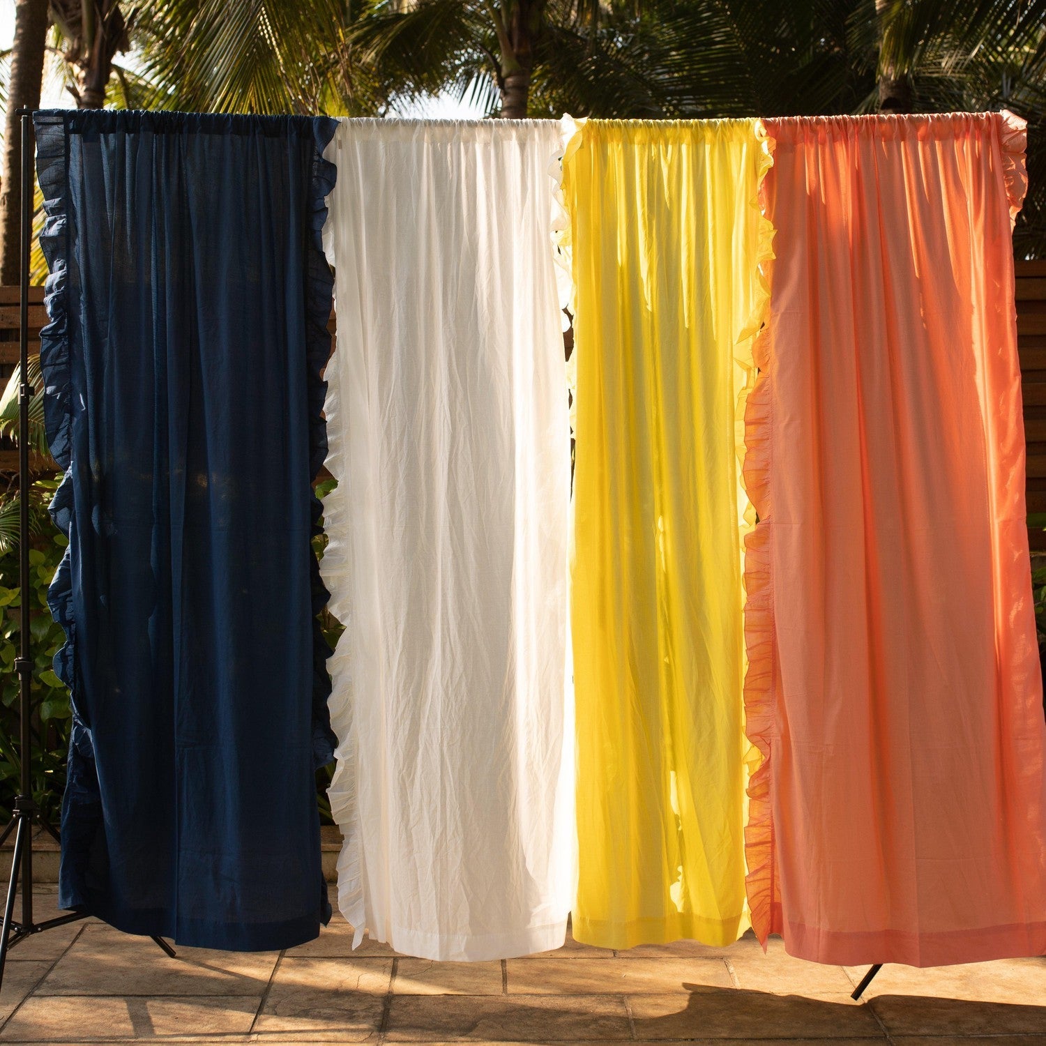 Yellow Solid Ruffle Sheer Curtain-Curtains-House of Ekam